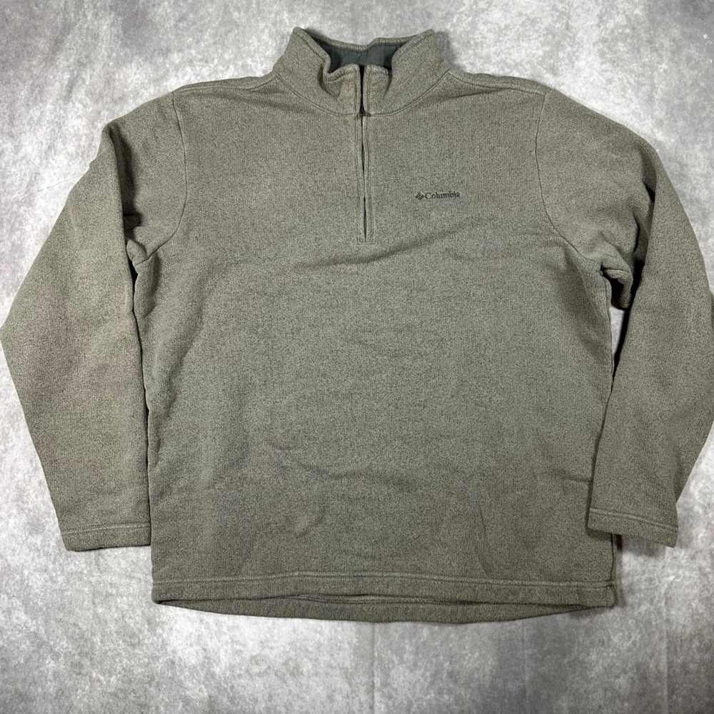 Columbia Mens XL Quarter Zip Fleece Pullover Tan Mock Neck Sweater Logo Outdoor
